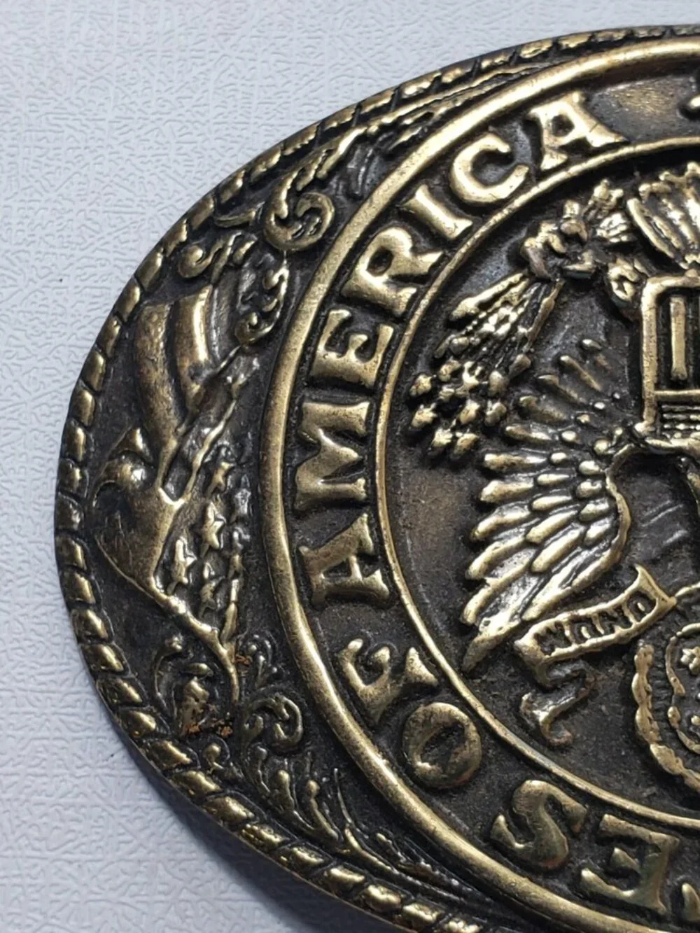 Vintage USA Great Seal Eagle Belt Buckle United States America Gold Tone